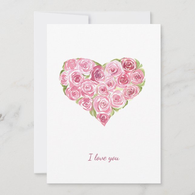 Hand painted watercolor roses heart Valentines Holiday Card (Front)