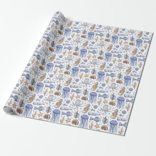 Hand-Painted Watercolor Sea Pattern. Wrapping Paper