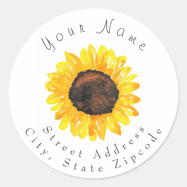 'Hand Painted Watercolor Sunflower 2' Label (Front)