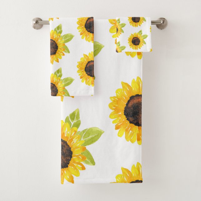 Hand Painted Watercolor Sunflower Bath Towel Set (Insitu)