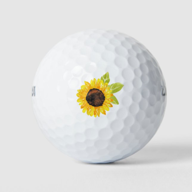 Hand Painted Watercolor Sunflower Golf Balls (Front)