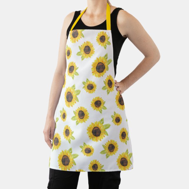 Hand Painted watercolor Sunflower Pattern Apron (Insitu)