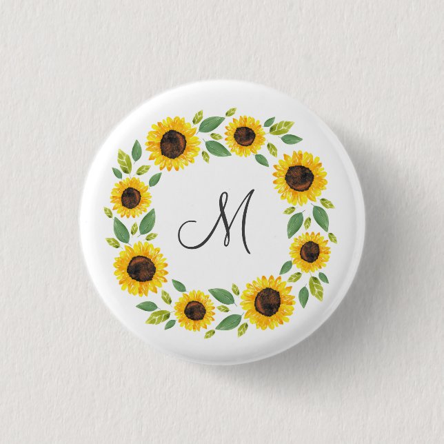 Hand Painted Watercolor Sunflower Wreath 3 Cm Round Badge (Front)