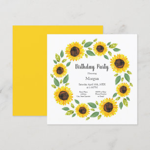 Hand Painted Watercolor Sunflower Wreath Invitation