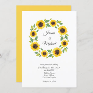 Hand Painted Watercolor Sunflower Wreath Invitation