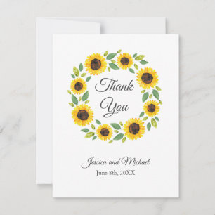 Hand Painted Watercolor Sunflower Wreath Thank You Card