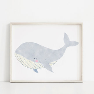 Hand-Painted Watercolor Whale Nursery Art Poster