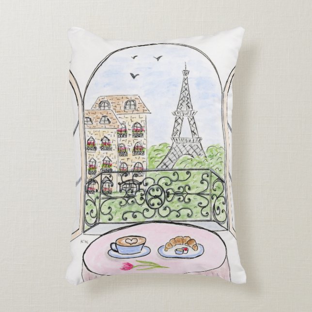 Hand painted Whimsical Paris Eiffel Tower RIGHT Decorative Cushion (Front(Vertical))