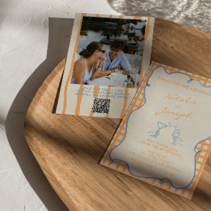 Hand Painted Whimsical Photo QR Code Fun Wedding Invitation