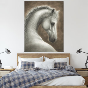 Hand Painted White Horse Portrait Canvas Print