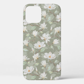 Hand Painted White Magnolia on Dusty Green Case-Ma iPhone 12 Case