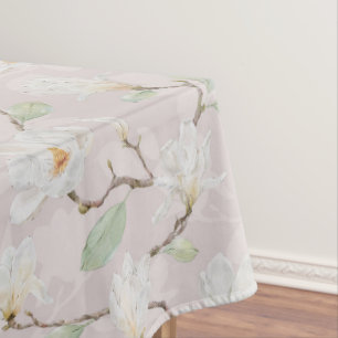 Hand Painted White Magnolia on Pink Tablecloth
