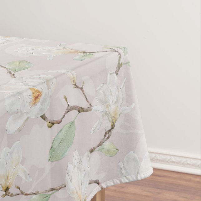 Hand Painted White Magnolia on Pink Tablecloth (In Situ)