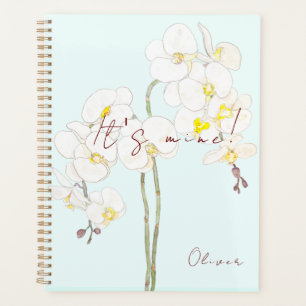 hand painted white orchid flowers planner