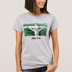 Hand Painted Whites Cross with Jesus T-Shirt