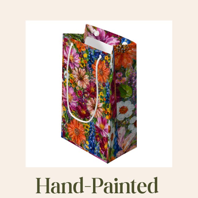 Hand Painted Wildflower Gift Bag | Colourful Garde (Hand-painted wildflower gift bag bursting with colorful garden blooms for joyful gifting.)