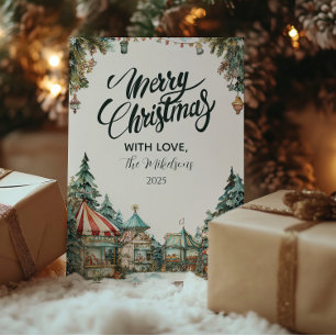 Hand-Painted Winter Village Holiday Card