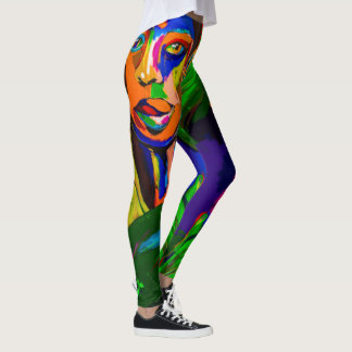 Hand Painted Women Face Exotic Artistic Leggings