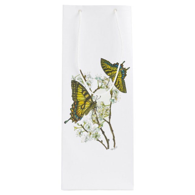 Hand Painted Yellow Swallowtail Butterfly Wine bag (Front)