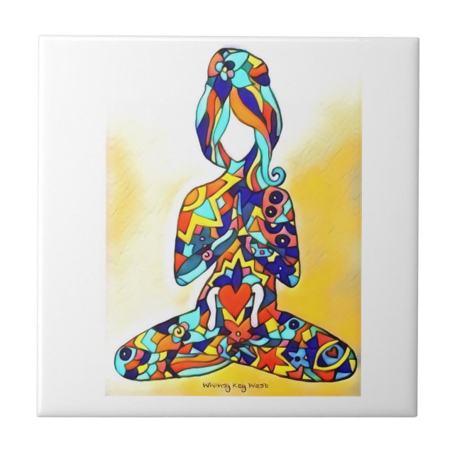 Hand painted yoga girl Ceramic Tile (Front)