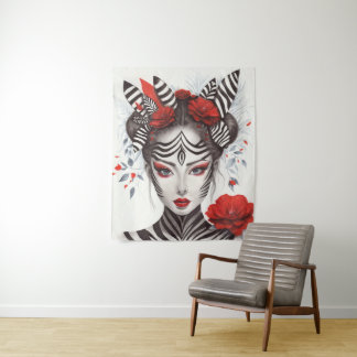 Hand Painted "Zebra Woman" - Award-Winning Pop Art Tapestry