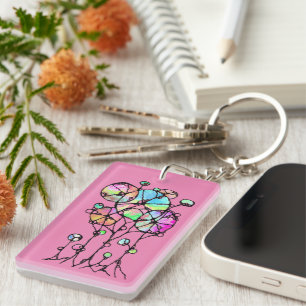 Hand Painting - Abstract Tree Group 3 + 4 Key Ring