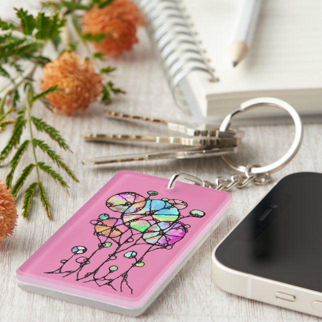 Hand Painting - Abstract Tree Group 3 + 4 Key Ring (Front Right)