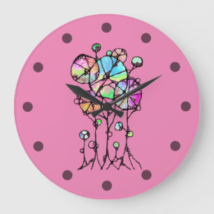 Hand Painting - Abstract Tree Group 3 Large Clock