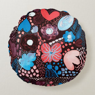 Hand Painting Abstract Watercolor Sketch Doodle Fl Round Cushion