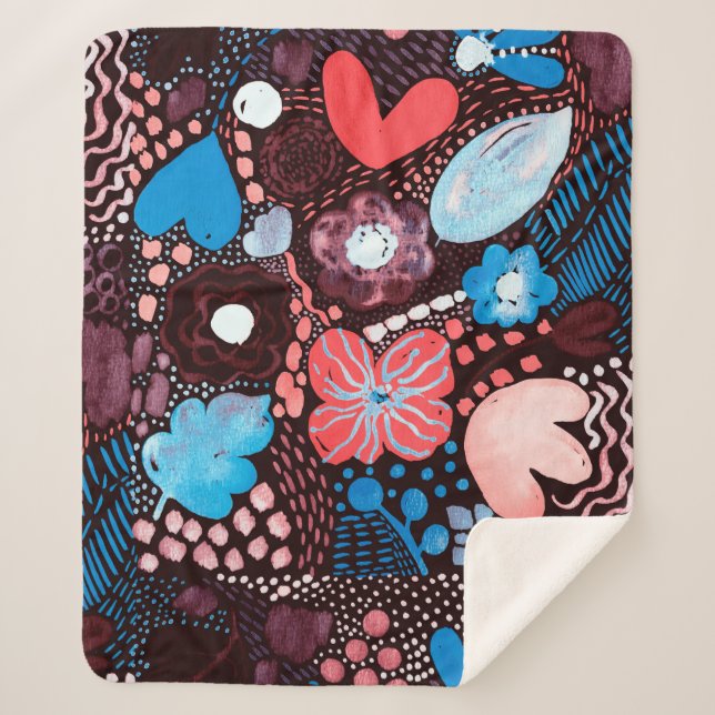 Hand Painting Abstract Watercolor Sketch Doodle Fl Sherpa Blanket (Front)