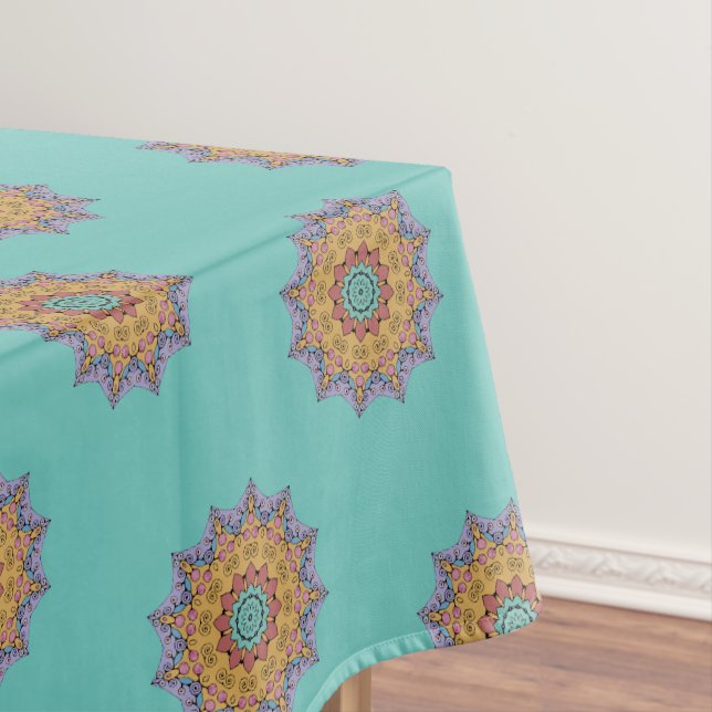 Hand Painting Mandala Clock Face 1 Tablecloth (In Situ)