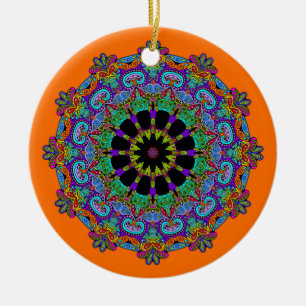 Hand Painting Mandala Clock Face 24 Ceramic Tree Decoration