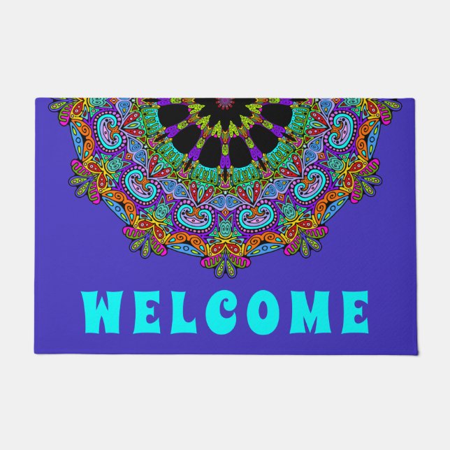 Hand Painting Mandala Clock Face 24 Doormat (Front)
