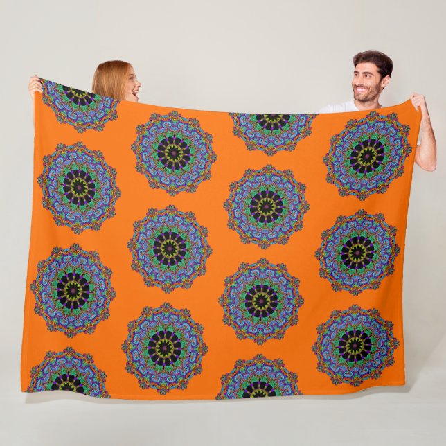 Hand Painting Mandala Clock Face 24 Fleece Blanket (In Situ)