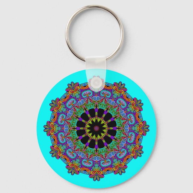 Hand Painting Mandala Clock Face 24 Key Ring (Front)