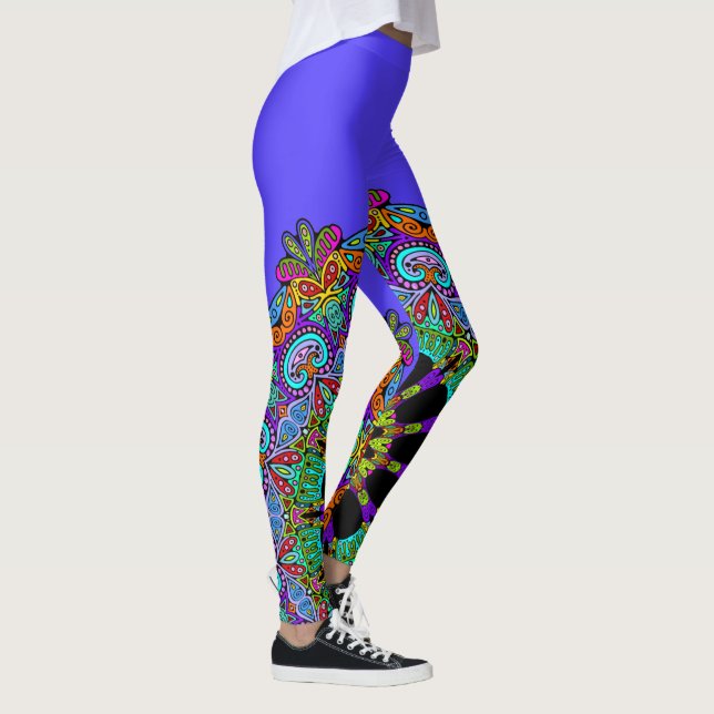 Hand Painting Mandala Clock Face 24 Leggings (Right)