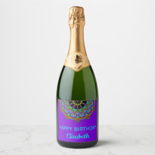 Hand Painting Mandala Clock Face 24 Sparkling Wine Label