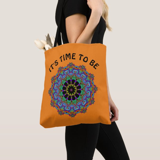 Hand Painting Mandala Clock Face 24 Tote Bag (Close Up)