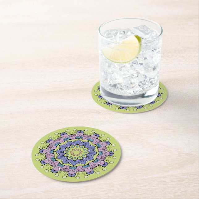 Hand Painting Mandala Clock Face 2 Round Paper Coaster (Insitu)