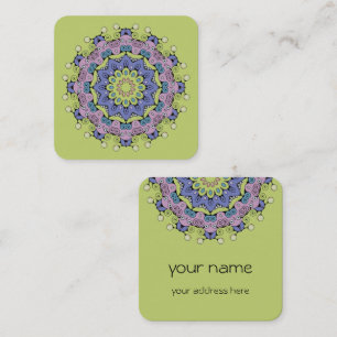 Hand Painting Mandala Clock Face 2 Square Business Card