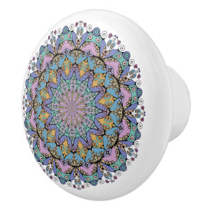 Hand Painting Mandala Clock Face 3 Ceramic Knob