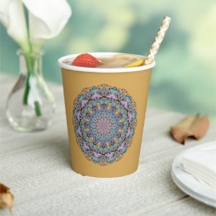 Hand Painting Mandala Clock Face 3 Paper Cups