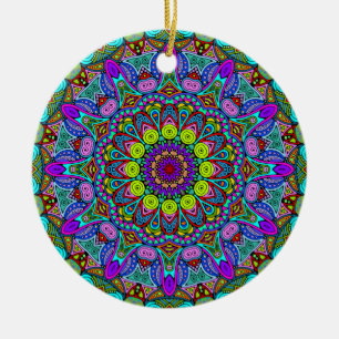Hand Painting Mandala Clock Face 4 Ceramic Tree Decoration