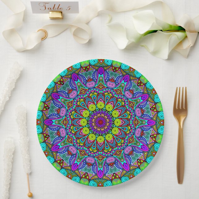 Hand Painting Mandala Clock Face 4 Paper Plate (Wedding)