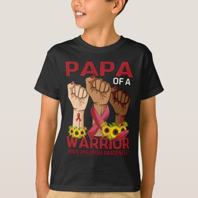 Hand Papa Of A Warrior Brain Aneurysm Awareness Su T-Shirt (Front)