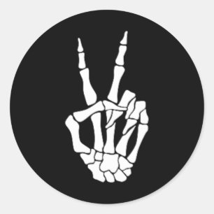 Hand Peace Sign Bone Halloween Pocket Skeleton  Classic Round Sticker