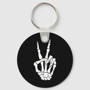 Hand Peace Sign Bone Halloween Pocket Skeleton Key Ring