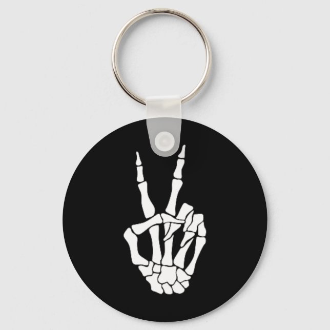 Hand Peace Sign Bone Halloween Pocket Skeleton  Key Ring (Front)