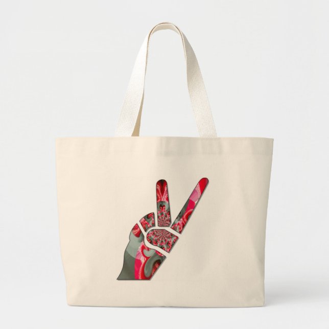 Hand peace sign large tote bag (Front)