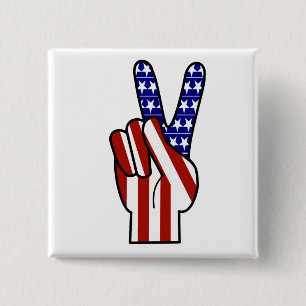Hand Peace Sign - Red White & Blue 15 Cm Square Badge
